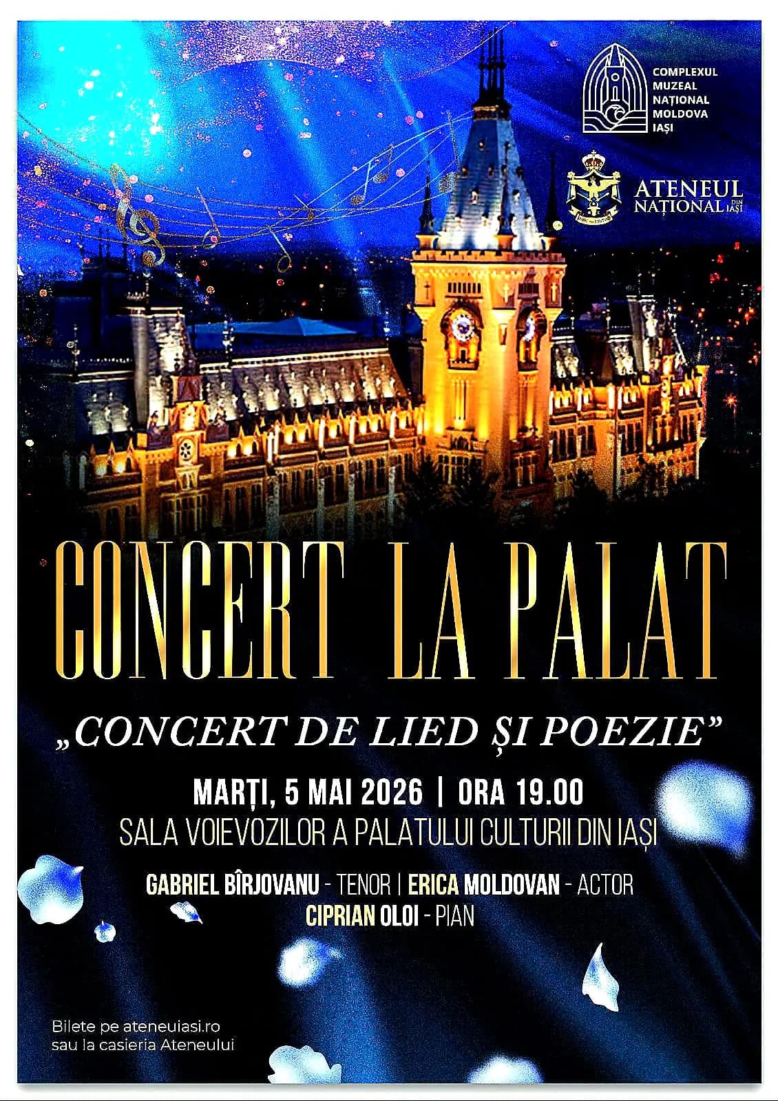 Afiș Concert la Palat — Recital de Lied și Poezie, Palatul Culturii Iași (mai 2026)