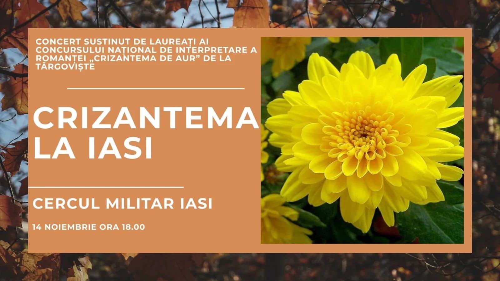 Afiș Crizantema la Iași — concert de romanțe la Cercul Militar Iași, 14 noiembrie 2026, ora 18:00