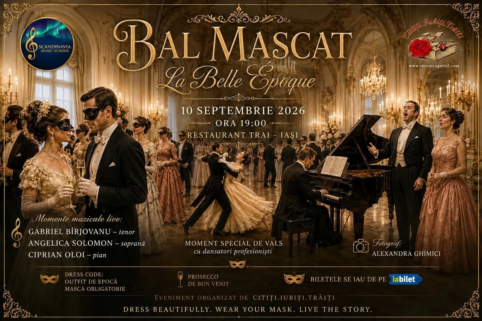 Afișul Balului Mascat „La Belle Époque”, 10 septembrie 2026, Restaurant TRAI Iași